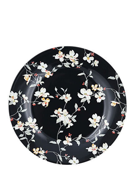 Jolie Black Floral Pattern Porcelain Plate