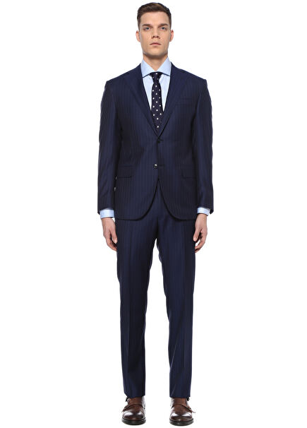 Drop 7 Lacivert Çizgi Desenli Yün Takım Elbise