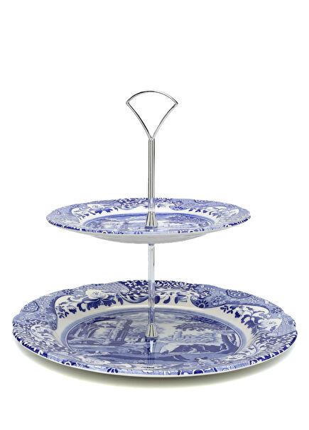 Blue Italian 2 Tier Porcelain Cake Stand