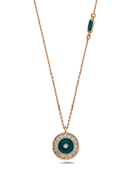 Blue Enameled Round Eye Stone Women's Gold Necklac