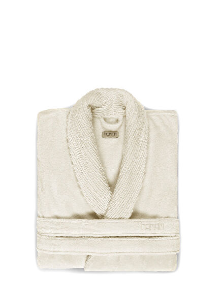 Galata Ekru Organik Kontrast Unisex Bornoz