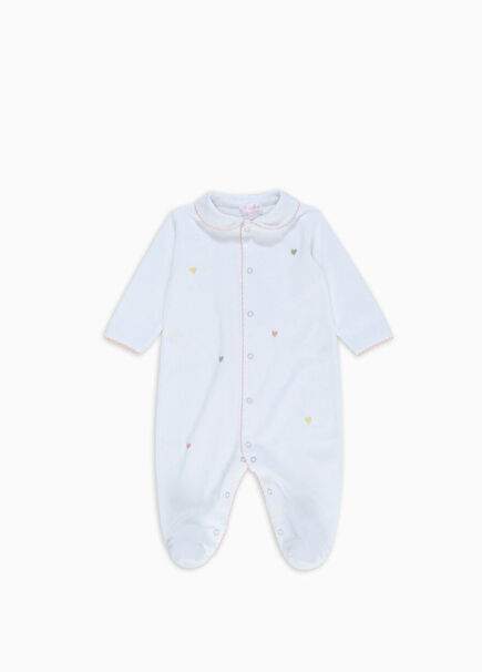 Beyaz Bebe Yaka Nakış Detaylı Kız Bebek Tulum
