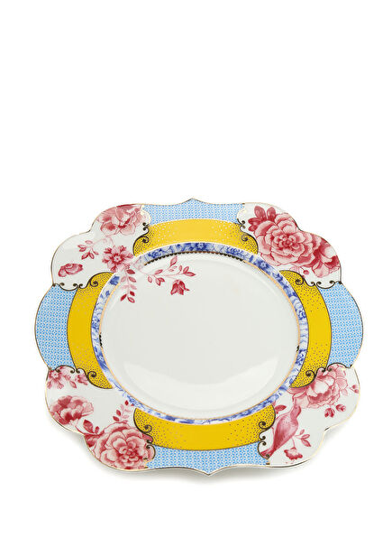 Royal Blue Yellow Floral Pattern Breakfast Plate
