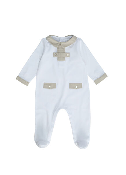 White Beige Collar Detailed Baby Boy Sleeping Bag