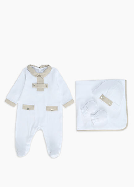 Beyaz Bej 4lü Erkek Bebek Hediye Seti