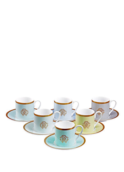 Lizzard Sunrise Pastel Renkli 6 Kişilik Porselen Türk Kahvesi Fincan Takımı