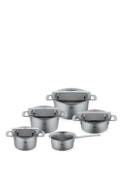 Phi Collection Cam Kapak Gri Çelik 9 Parça Tencere Seti
