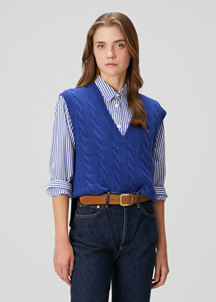 Cobalt Cable Knit Wool Sweater