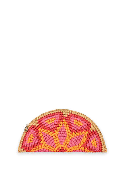 Adelie Pop Desenli Kadın Rafya El Portföyü