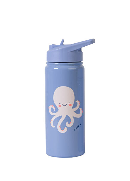 Ocean Life Blue Thermos Drinker with Stainless Steel Straw 500ml