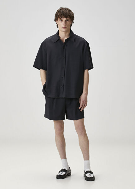 Black Drawcord Crinkle Shorts