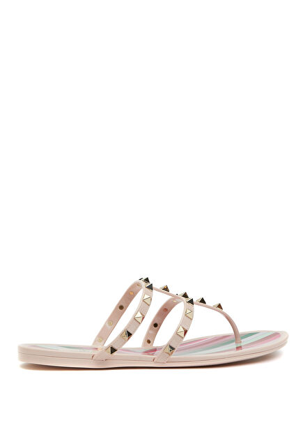Rockstud Beige Women's Beach Slippers