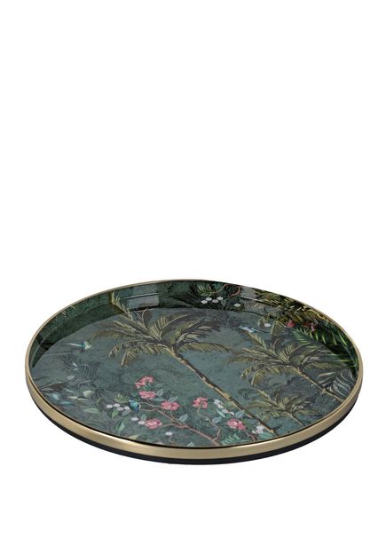 Jungle Renkli Desenli Emaye Metal Dekoratif Servis Tepsisi 41 cm