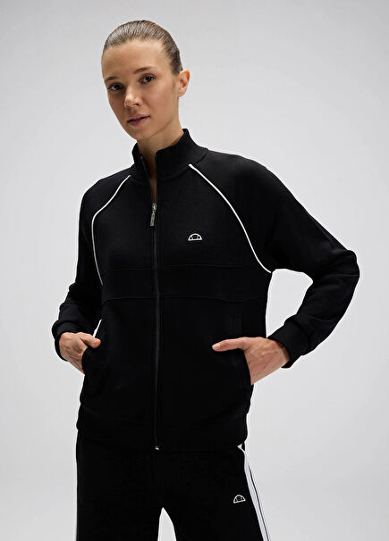 Siyah Fermuarlı Kadın Sweatshirt EF535-BK