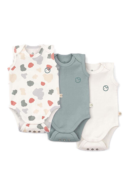 Animal Desenli Organik Pamuk Çıtçıtlı Unisex Bebek 3'lü Atlet Body Seti