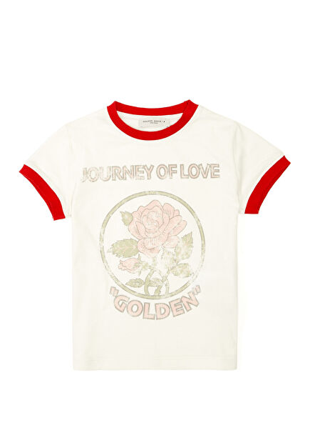 Kırmızı Bej Logo Baskılı Kız Çocuk T-shirt