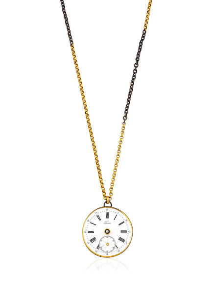 Antique Watch Face Diamond 14K Gold Women's Necklace