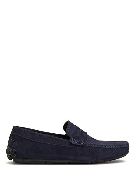 Lacivert Saraç Detaylı Erkek Süet Loafer