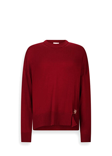 Burgundy Wool Blend Crew Neck Women's Knitwear Sweater