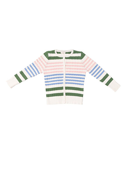 Ecru Wooly Braided Striped Knitwear Unisex Kids Cardigan