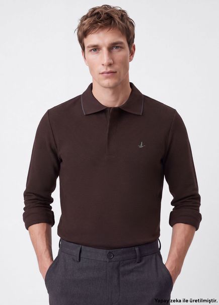 Comfort Fit Kahverengi Ottoman Polo Sweatshirt