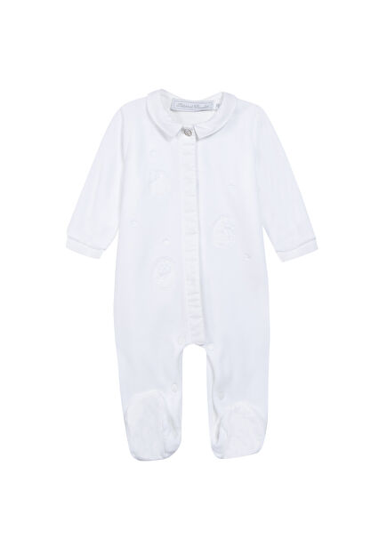 Beyaz Kadife Unisex Bebek Tulum