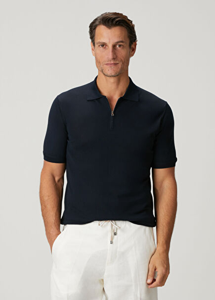 Lacivert Polo Yaka Kısa Kollu Triko