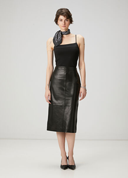 Black Midi Leather Skirt