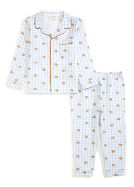 Light Blue Teddy Bear Print Boy's Pajama Set