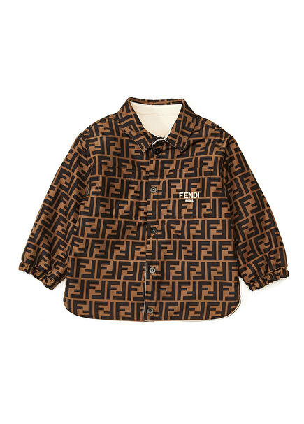 Beige Brown Logo Detailed Baby Boy Shirt