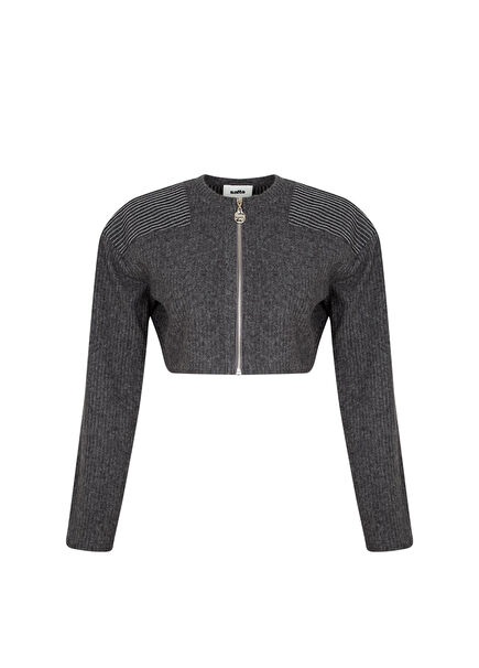 Grey Acrylic Knit Women's Short Cardigan