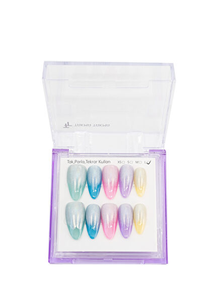 Uzun Badem 10'lu Renkli Protez Takma Tırnak TT1411