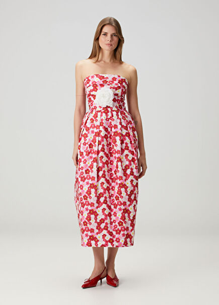 Amatista Pink Floral Midi Linen Cocktail Dress