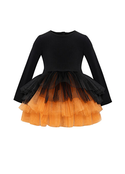 Cadılar Bayramı Temalı Siyah Tütülü Kız Çocuk Elbise