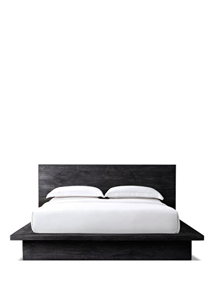 Hara Siyah Eskitme Meşe Ahşap Çift Kişilik Karyola