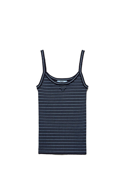 Blue Ribbed Cotton Women's Top Tank Top