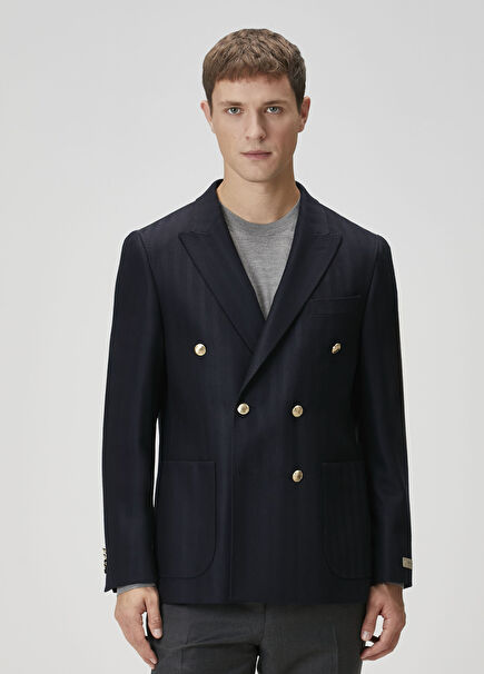 Drop 7 Lacivert Yün Kruvaze Ceket