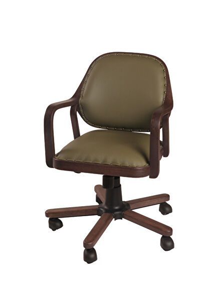 Dompitot Green Leather Wooden Study Chair