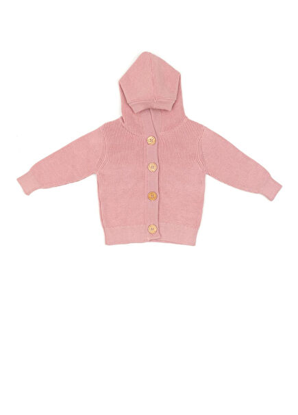Hooded Organic Cotton Pink Girl's Cardigan