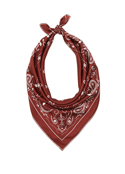 Bordo Şal Desenli İpek Eşarp