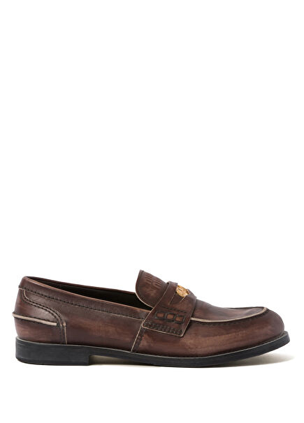 Vintage Effect Leather Penny Loafers
