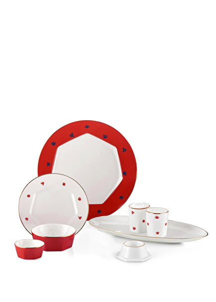 Mislina Red 6 Person 34 Piece Porcelain Breakfast Set