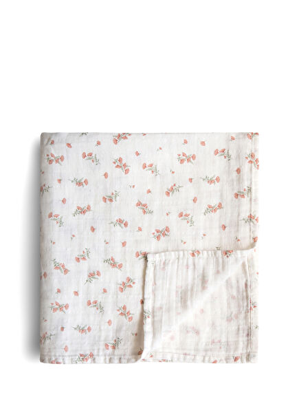 Pink Flowers Organic Muslin Swaddle 120x120 cm