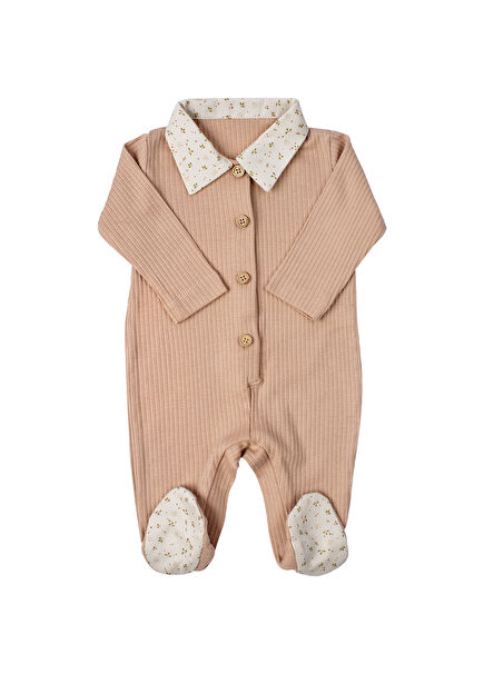 Light Peach Long Sleeve Footed Unisex Baby Jumpsuit
