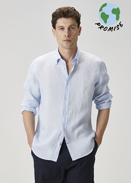 Comfort Fit Açık Mavi Keten Gömlek