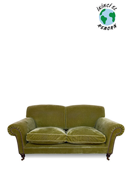 George Smith Sage Mohair Yeşil Kadife ve Pirinç Kabaralı İkili Kanepe