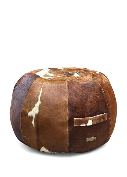 Tan Taboo Kahverengi Tüylü Deri Puf