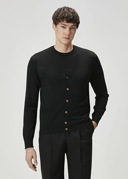 Black Cashmere Knit Cardigan