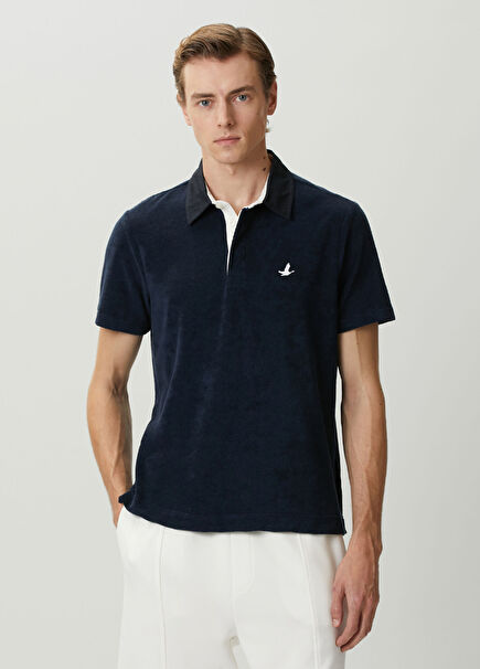 Lacivert Polo Yaka Havlu Kumaş T-shirt