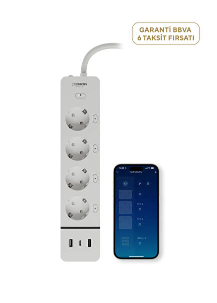 Sesli Komut ve Mobil Kontrol i-fi  3 Port USB + 4 Priz Akım Korumalı Çoklu Priz X7087